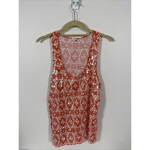 J.Crew Women's Tank Size M Orange Sequin Dressy Sparkle Casual Work Stylish X1